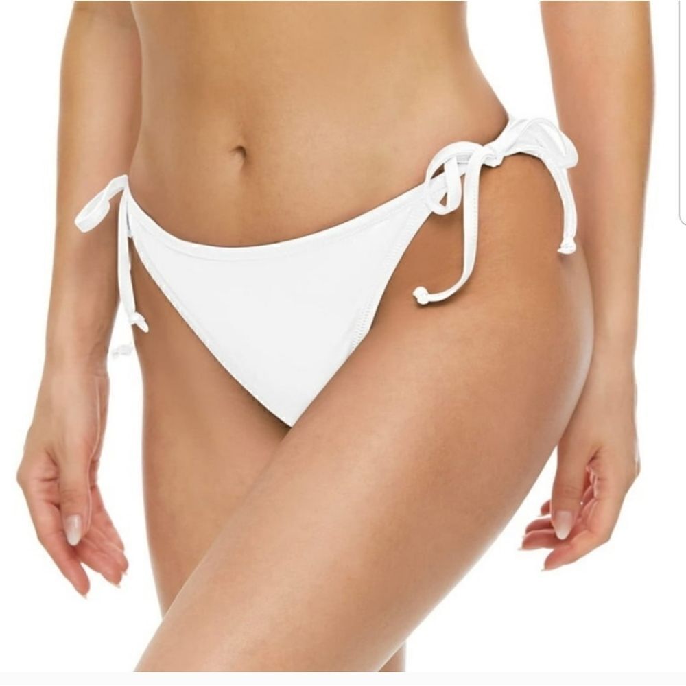 BELLECARRIE Women's white Cheeky Brazilian Bikini Bottom w side tie low rise NWT